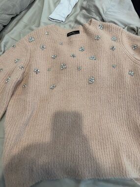 Embellished Crewneck Sweater in Soft Blush